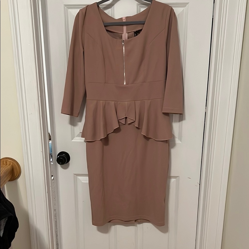 Elegant blush pink / Tan Peplum Dress